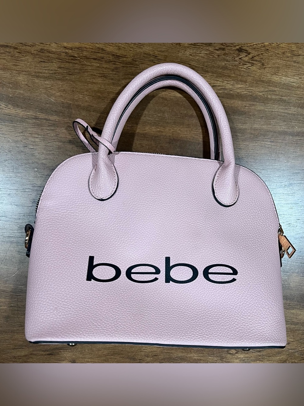 bebe Fabiola Stamped Pink Pebbled Dome Satchel
